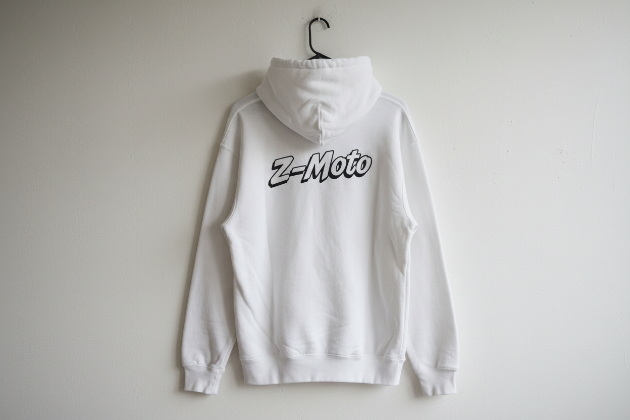 White hoodie with Z-Moto logo - authentic style