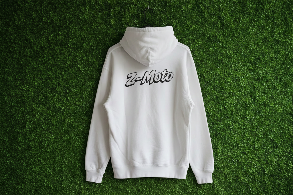 White Z-Moto Hoodie - Bright Grass Background